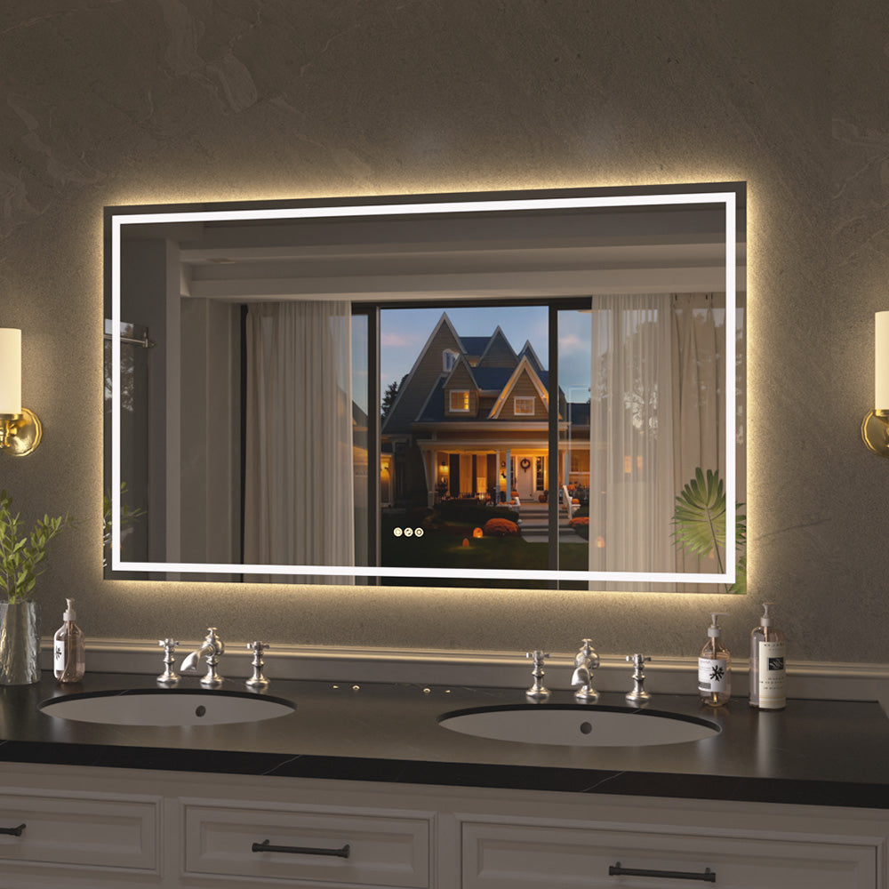 Luma Rectangular Frameless Anti-Fog LED Light Dimmable Wall Bathroom Vanity Mirror in Polished Crystal