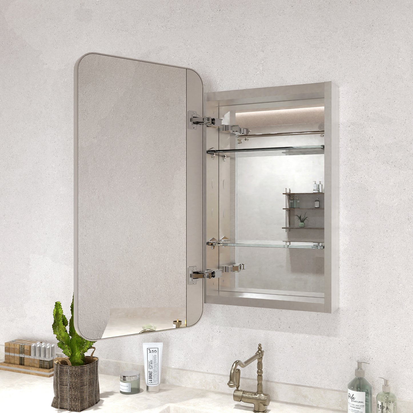 15 in. W. x 24 in. H Rectangular Framed Recessed/Surface Mount Medicine Cabinet with Mirror in Brushed Nickel
