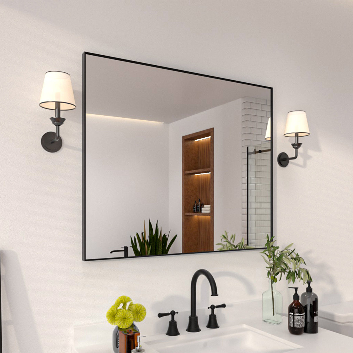 Niveal SE Series Aura Rectangular Framed Wall Bathroom Vanity Mirror