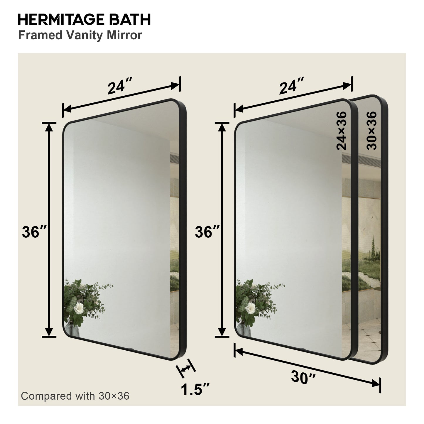 Zyphi 24 in. W x 36 in. H Rectangular Framed Wall Bathroom Vanity Mirror in Gun Grey