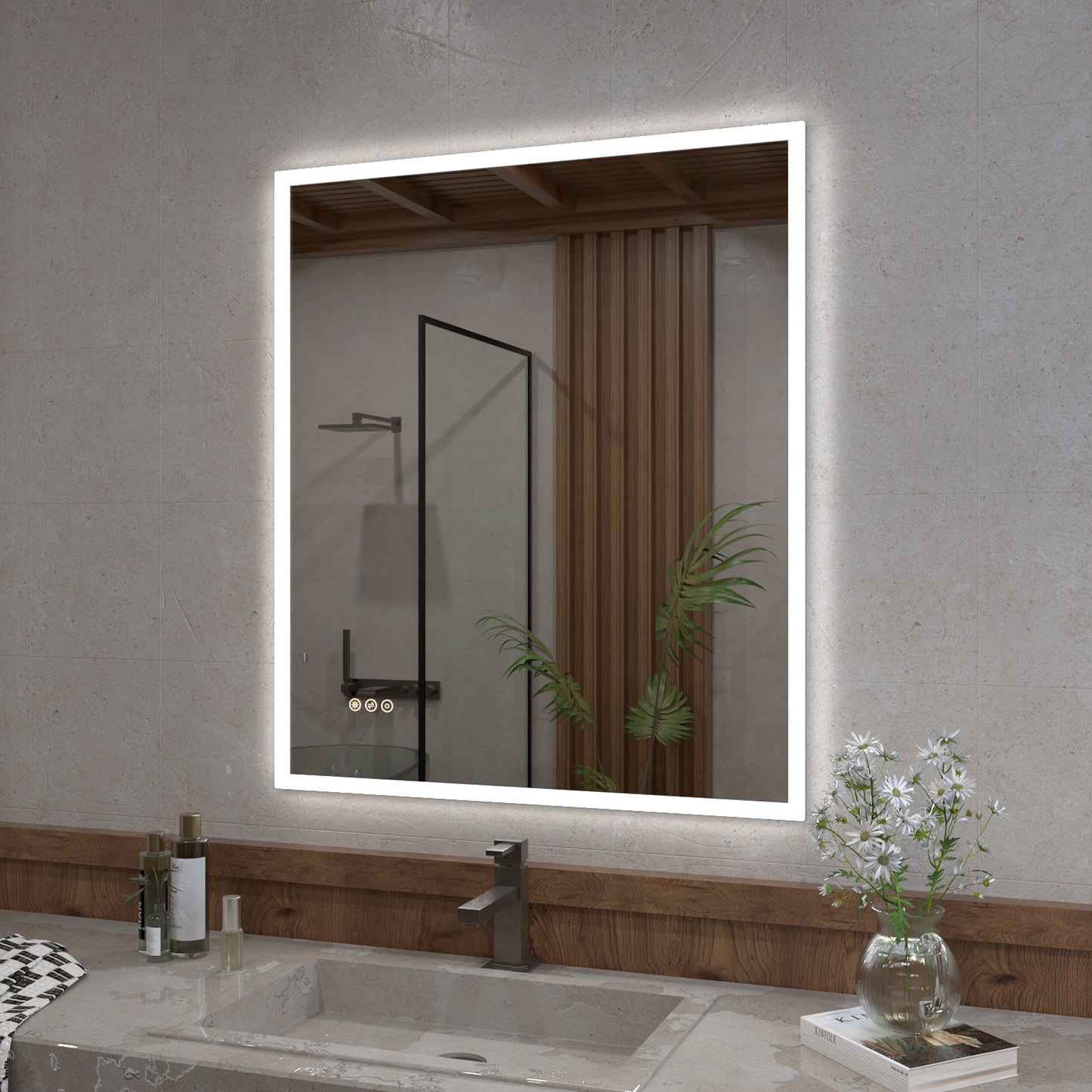 Musci Rectangular Frameless LED Wall Bathroom Vanity Mirror