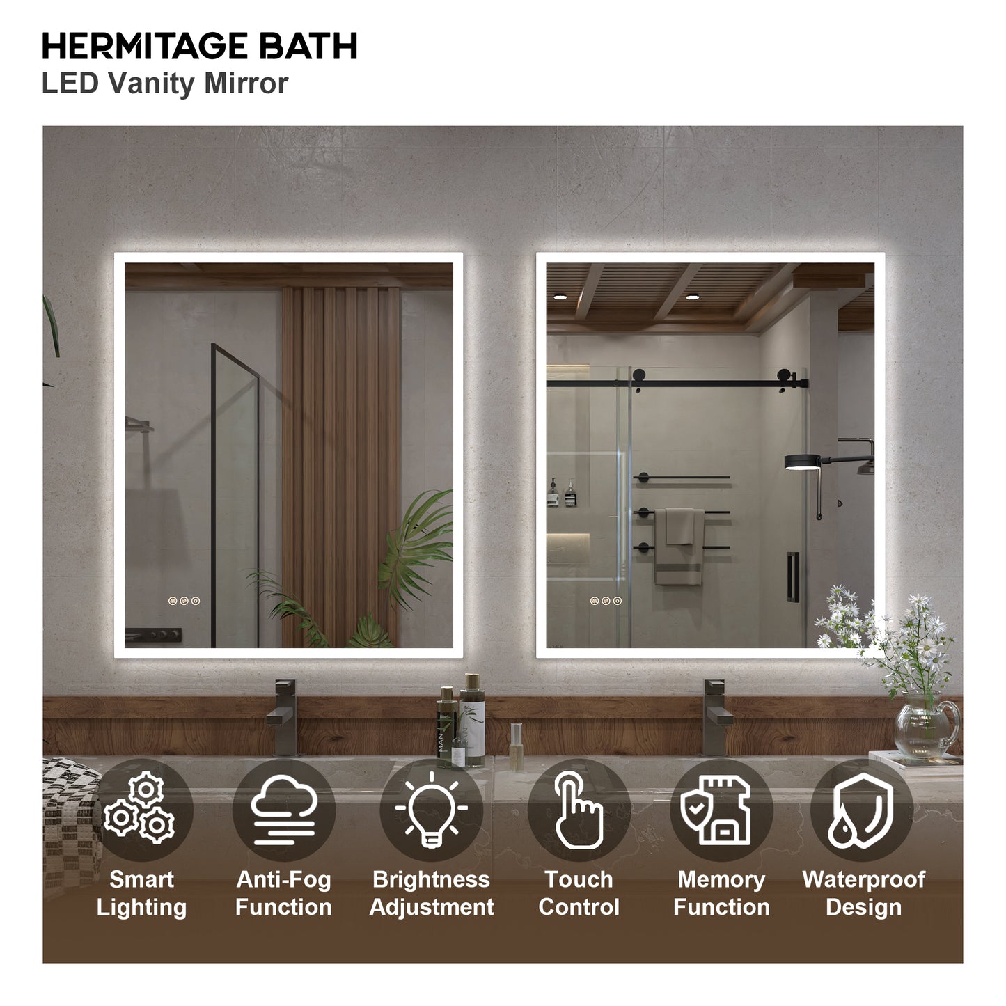Musci Rectangular Frameless LED Wall Bathroom Vanity Mirror