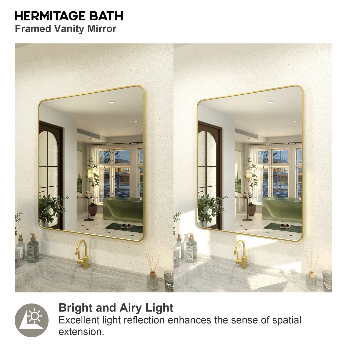 Zyphi 30 in. W x 36 in. H Rectangular Framed Wall Bathroom Vanity Mirror in Brass