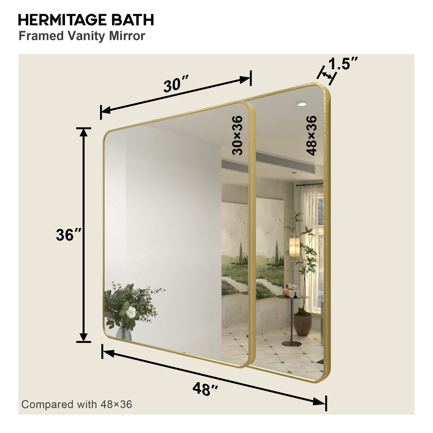 Zyphi 30 in. W x 36 in. H Rectangular Framed Wall Bathroom Vanity Mirror in Brass