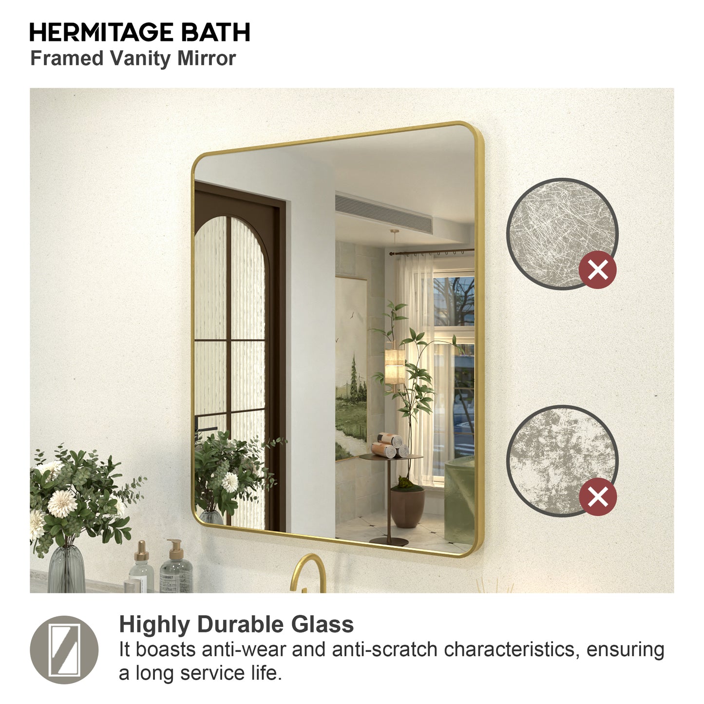 Zyphi 30 in. W x 36 in. H Rectangular Framed Wall Bathroom Vanity Mirror in Brass