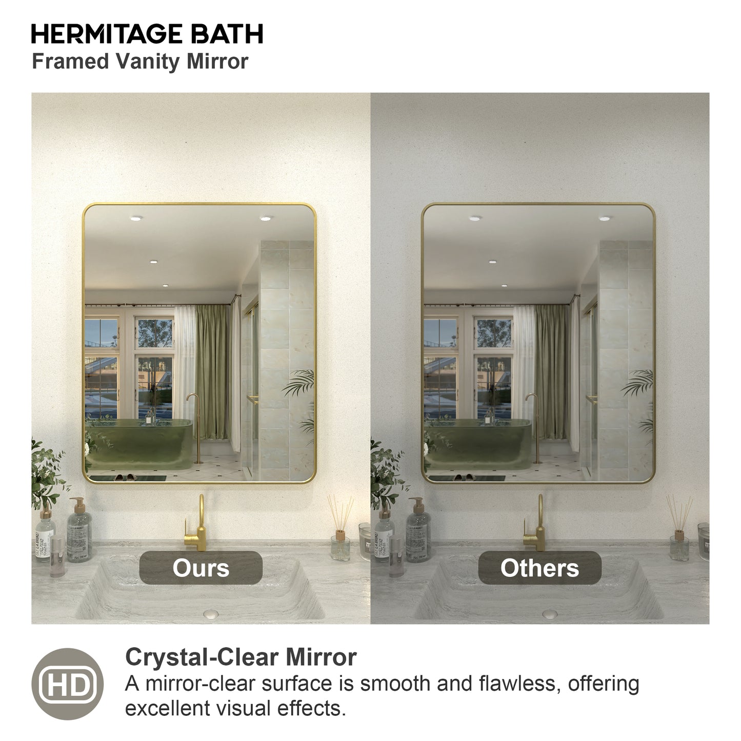 Zyphi 30 in. W x 36 in. H Rectangular Framed Wall Bathroom Vanity Mirror in Brass