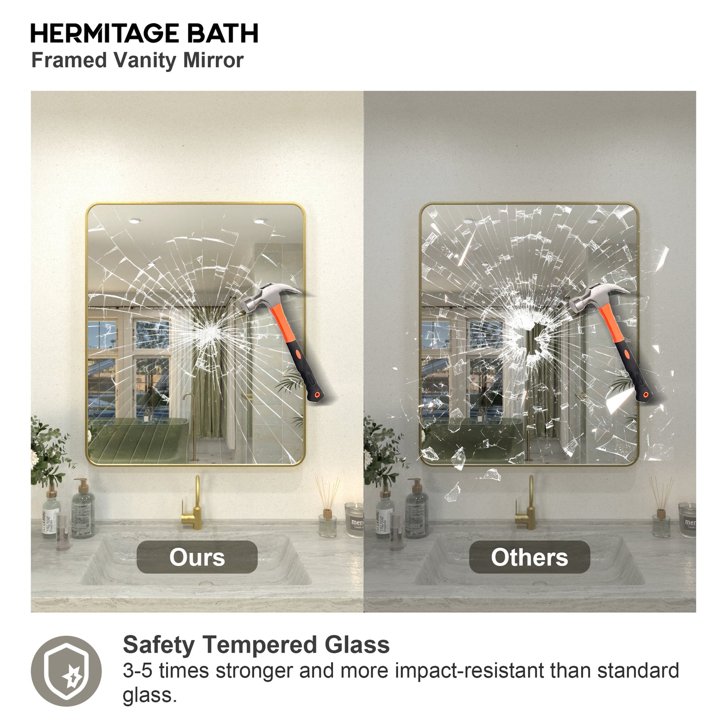 Zyphi 30 in. W x 36 in. H Rectangular Framed Wall Bathroom Vanity Mirror in Brass