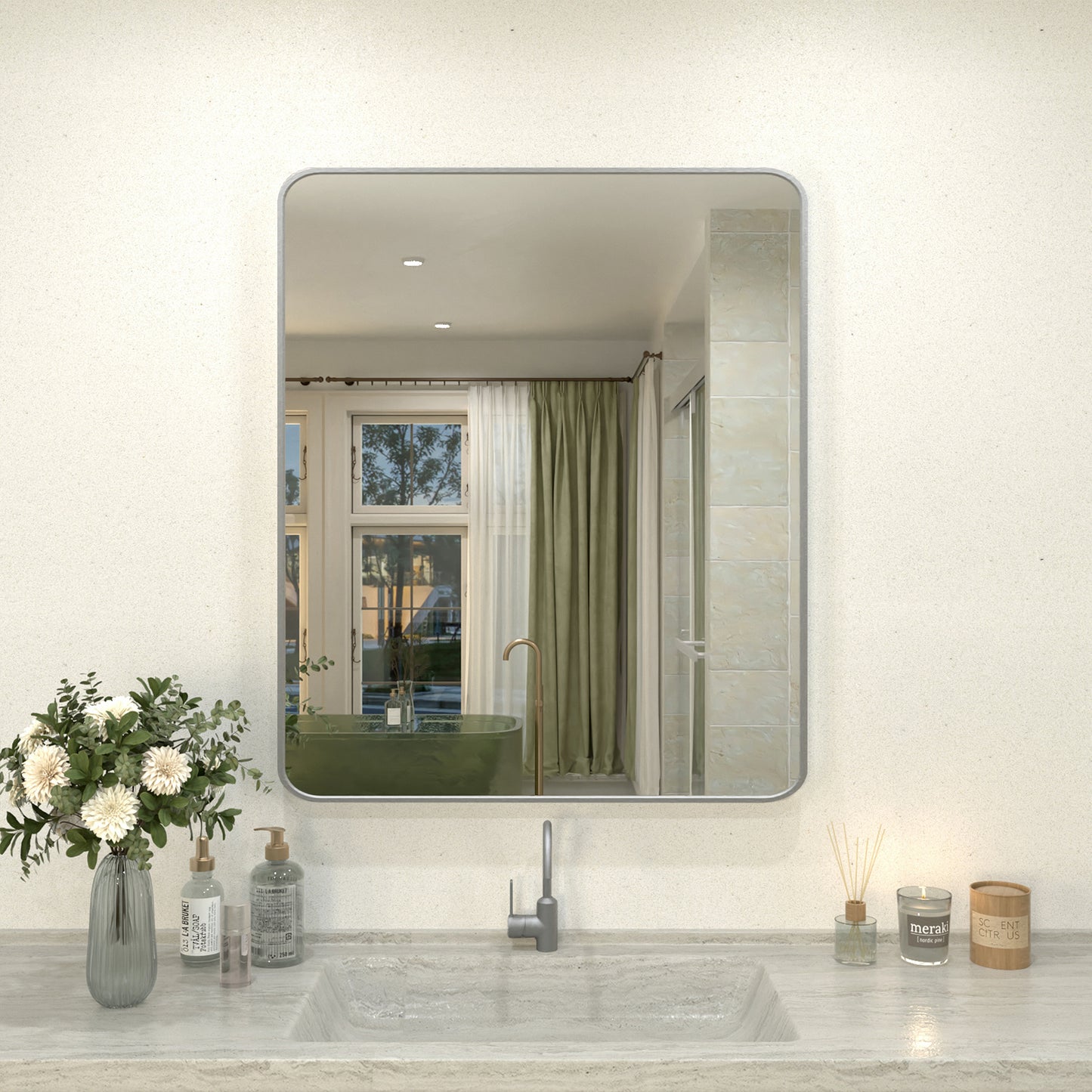 Zyphi 30 in. W x 36 in. H Rectangular Framed Wall Bathroom Vanity Mirror in Brass