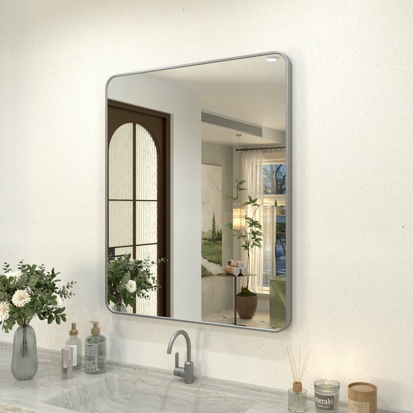Zyphi 30 in. W x 36 in. H Rectangular Framed Wall Bathroom Vanity Mirror in Brass
