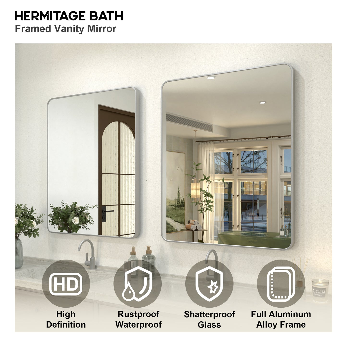 Zyphi 30 in. W x 36 in. H Rectangular Framed Wall Bathroom Vanity Mirror in Brass