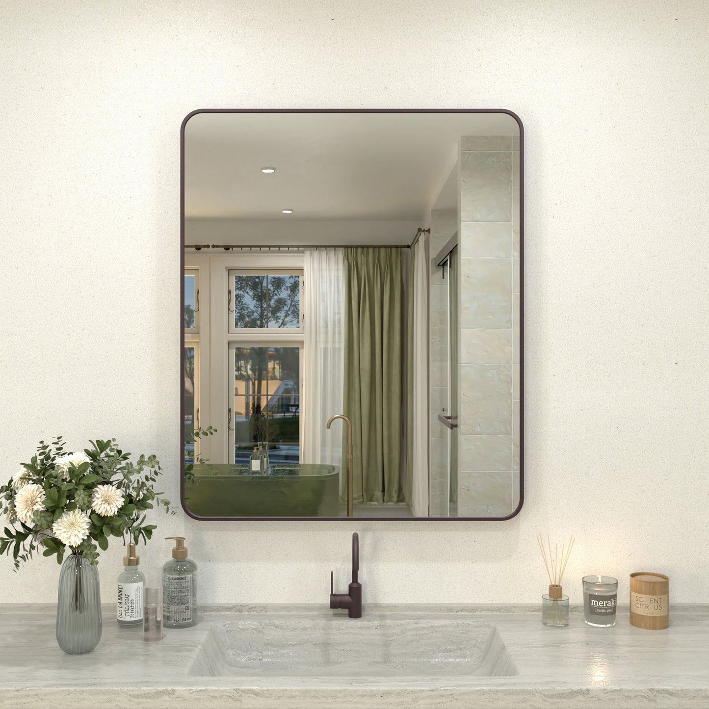 Zyphi 30 in. W x 36 in. H Rectangular Framed Wall Bathroom Vanity Mirror in Brass