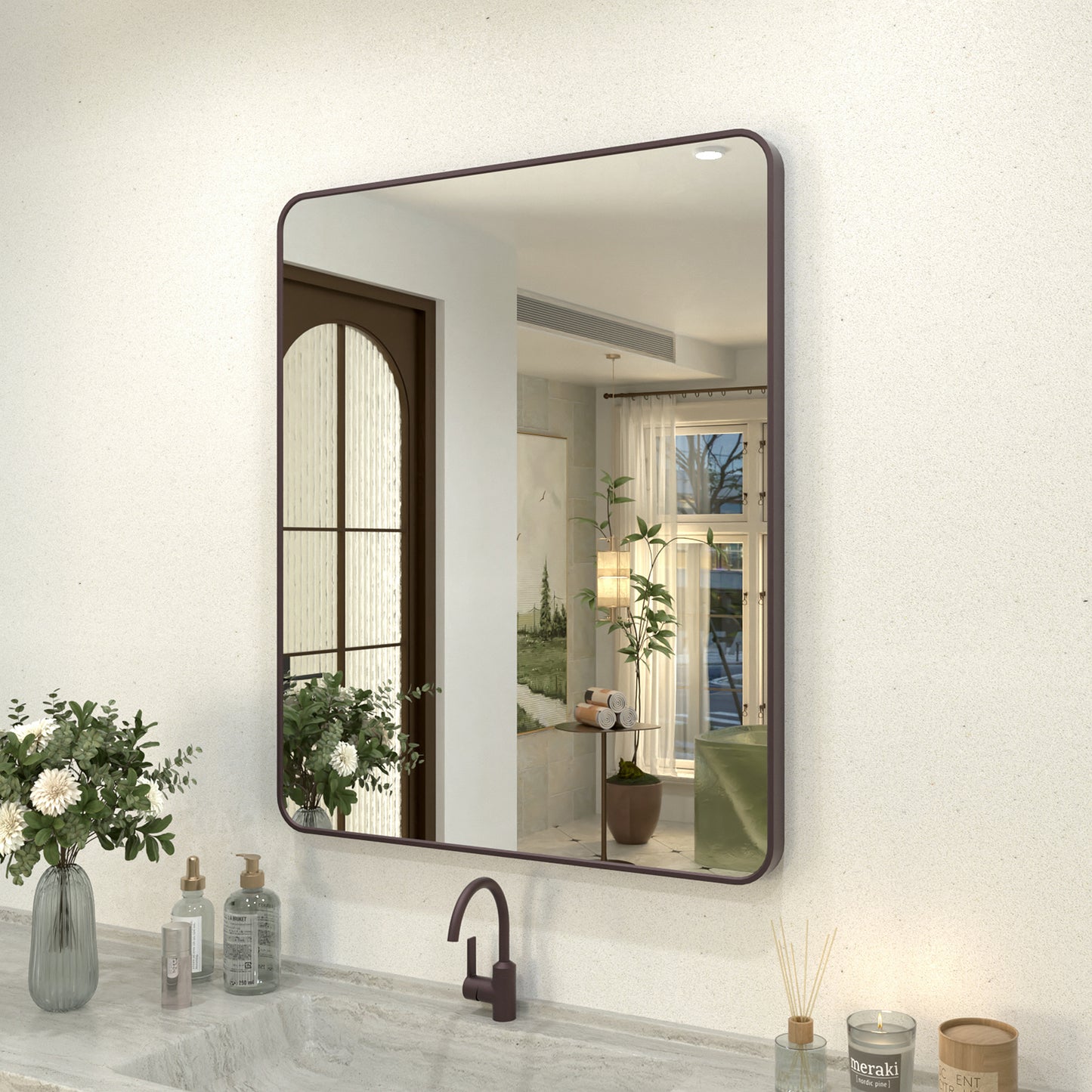 Zyphi 30 in. W x 36 in. H Rectangular Framed Wall Bathroom Vanity Mirror in Brass