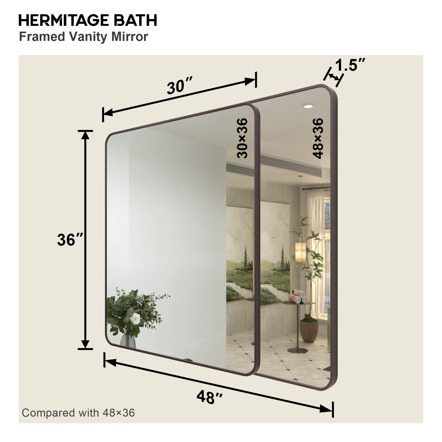 Zyphi 30 in. W x 36 in. H Rectangular Framed Wall Bathroom Vanity Mirror in Brass