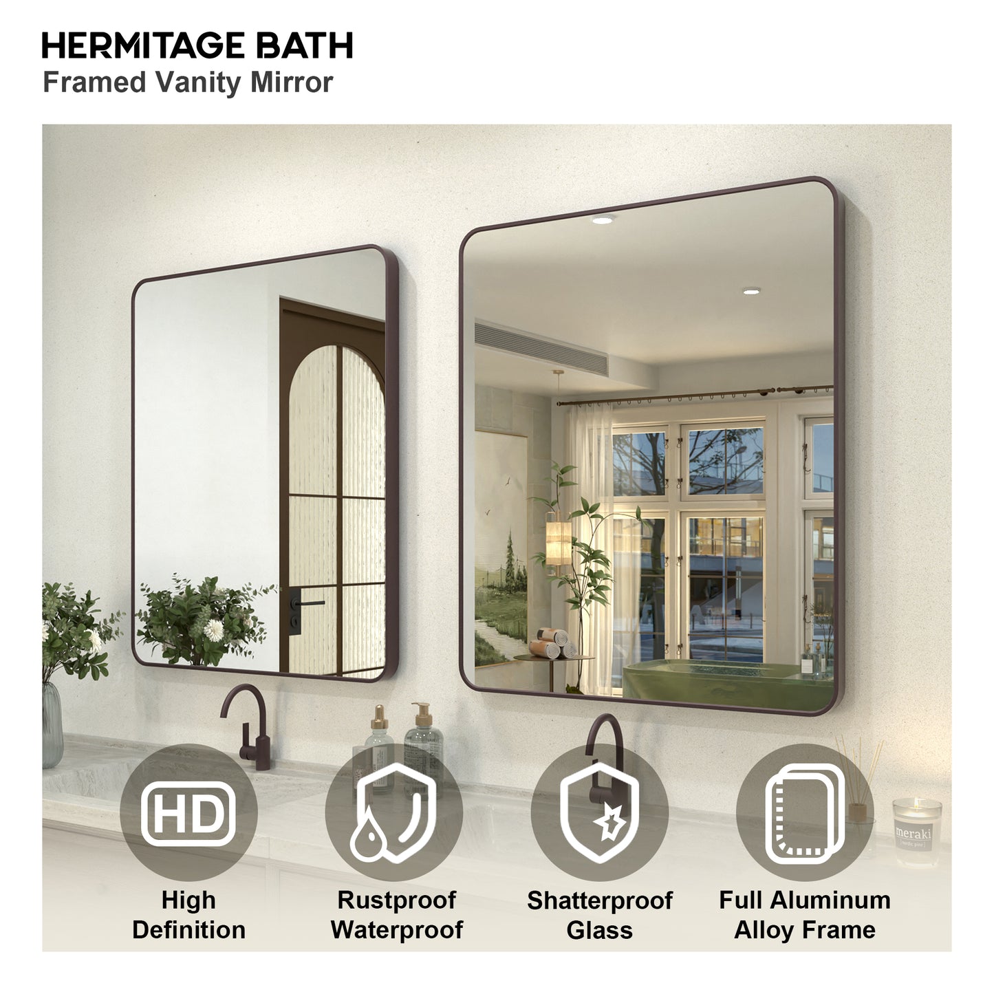 Zyphi 30 in. W x 36 in. H Rectangular Framed Wall Bathroom Vanity Mirror in Brass