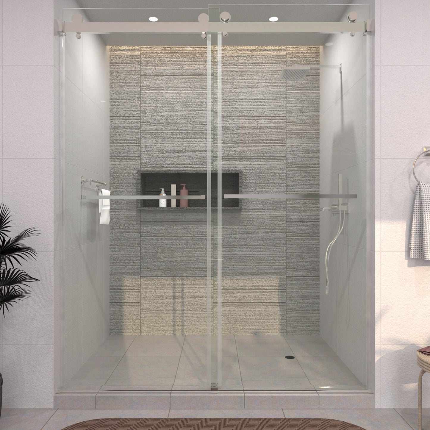 TaiMei 60 in. W x 76 in. H Sliding Semi-Frameless Shower Door with Clear Glass