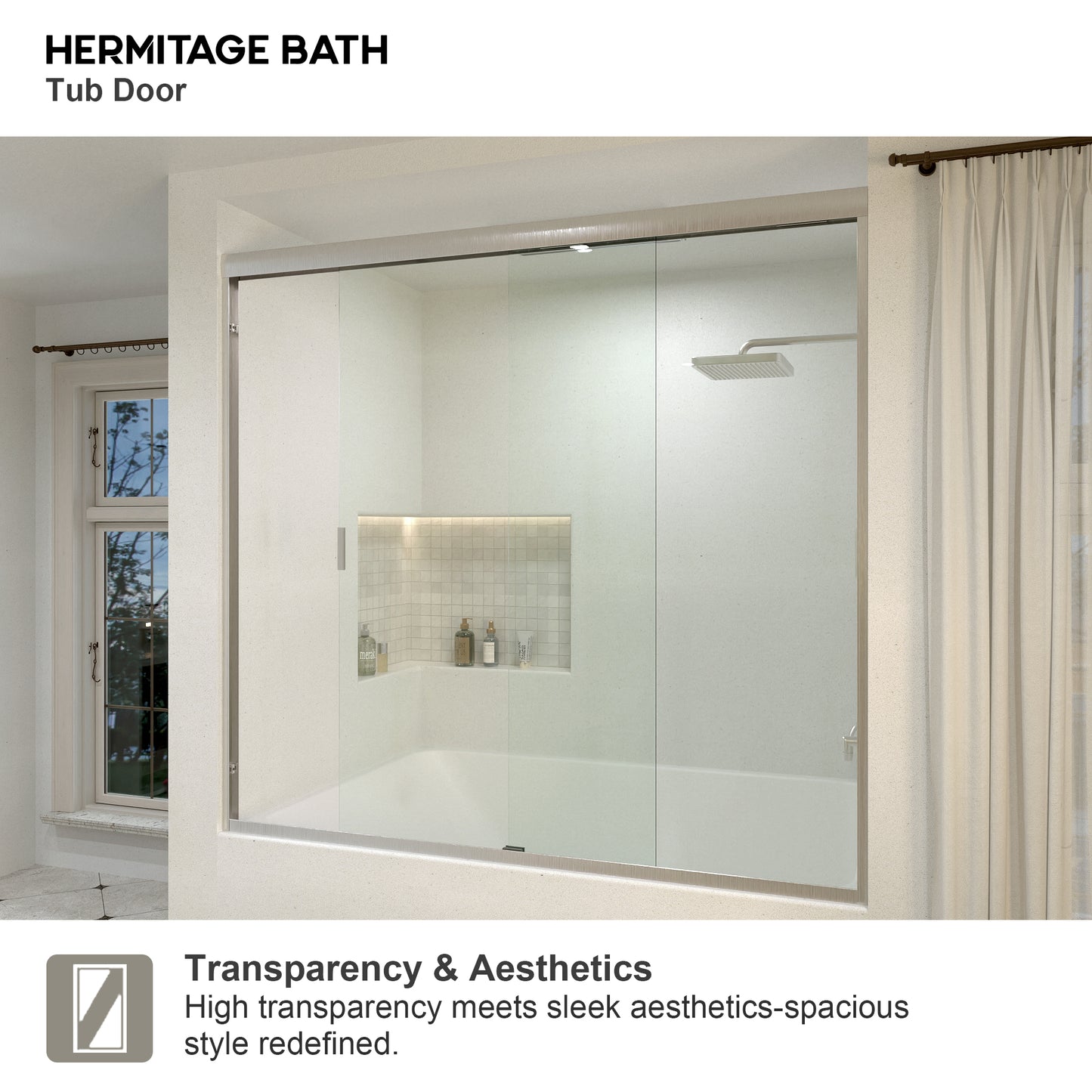 Wish 60 in. W x 56 in. H Sliding Bath Tub Door in Semi Frameless with Clear Glass