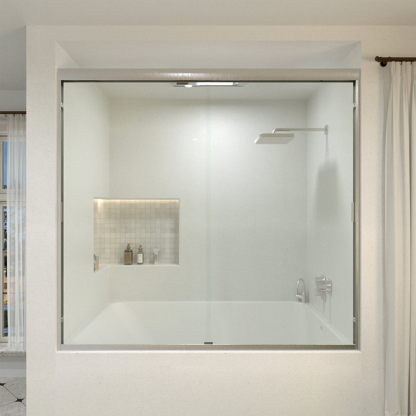 Wish 60 in. W x 56 in. H Sliding Bath Tub Door in Semi Frameless with Clear Glass