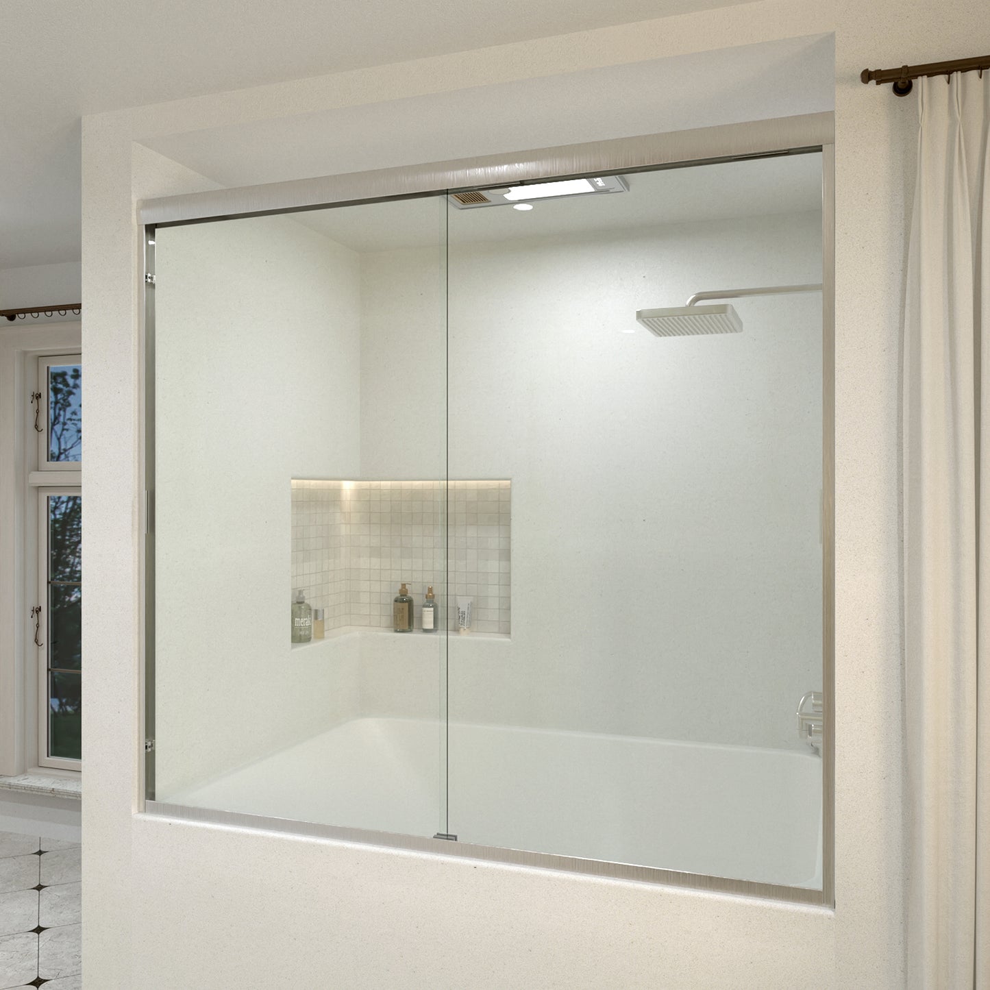 Wish 60 in. W x 56 in. H Sliding Bath Tub Door in Semi Frameless with Clear Glass