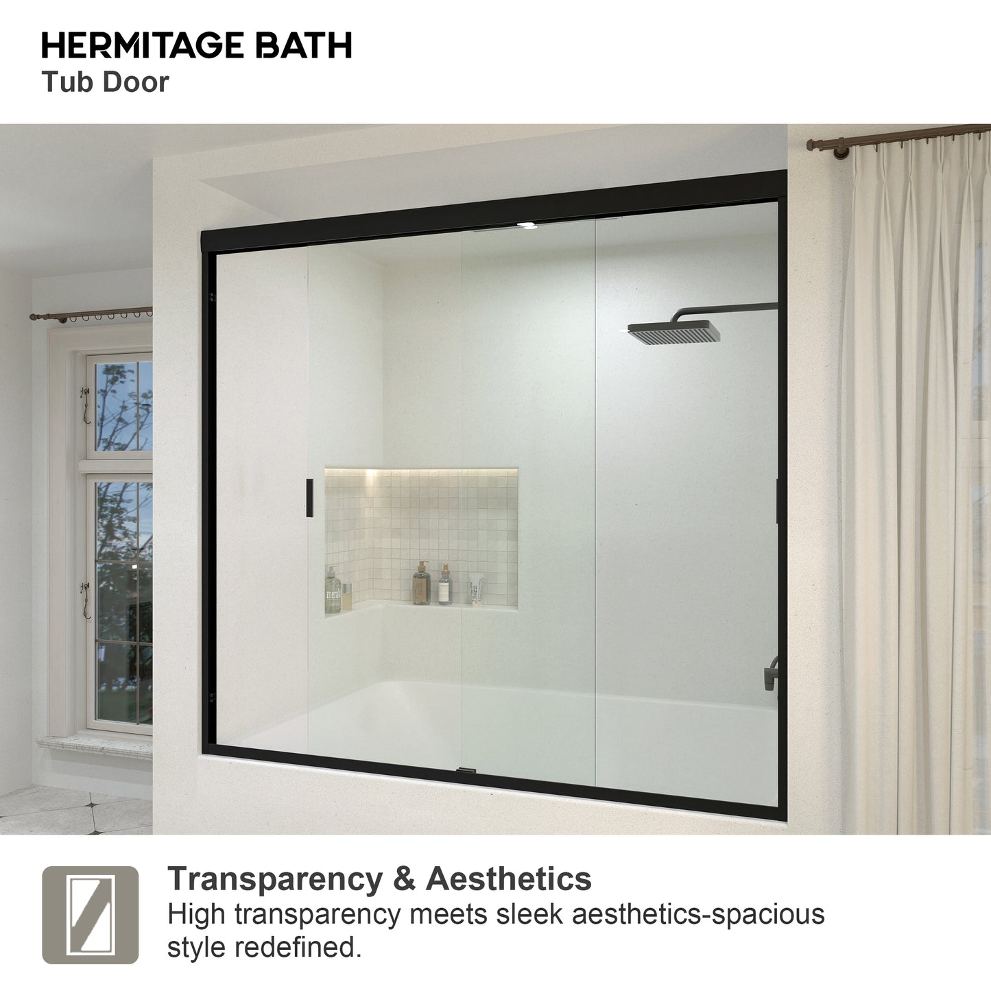 Wish 60 in. W x 56 in. H Sliding Bath Tub Door in Semi Frameless with Clear Glass