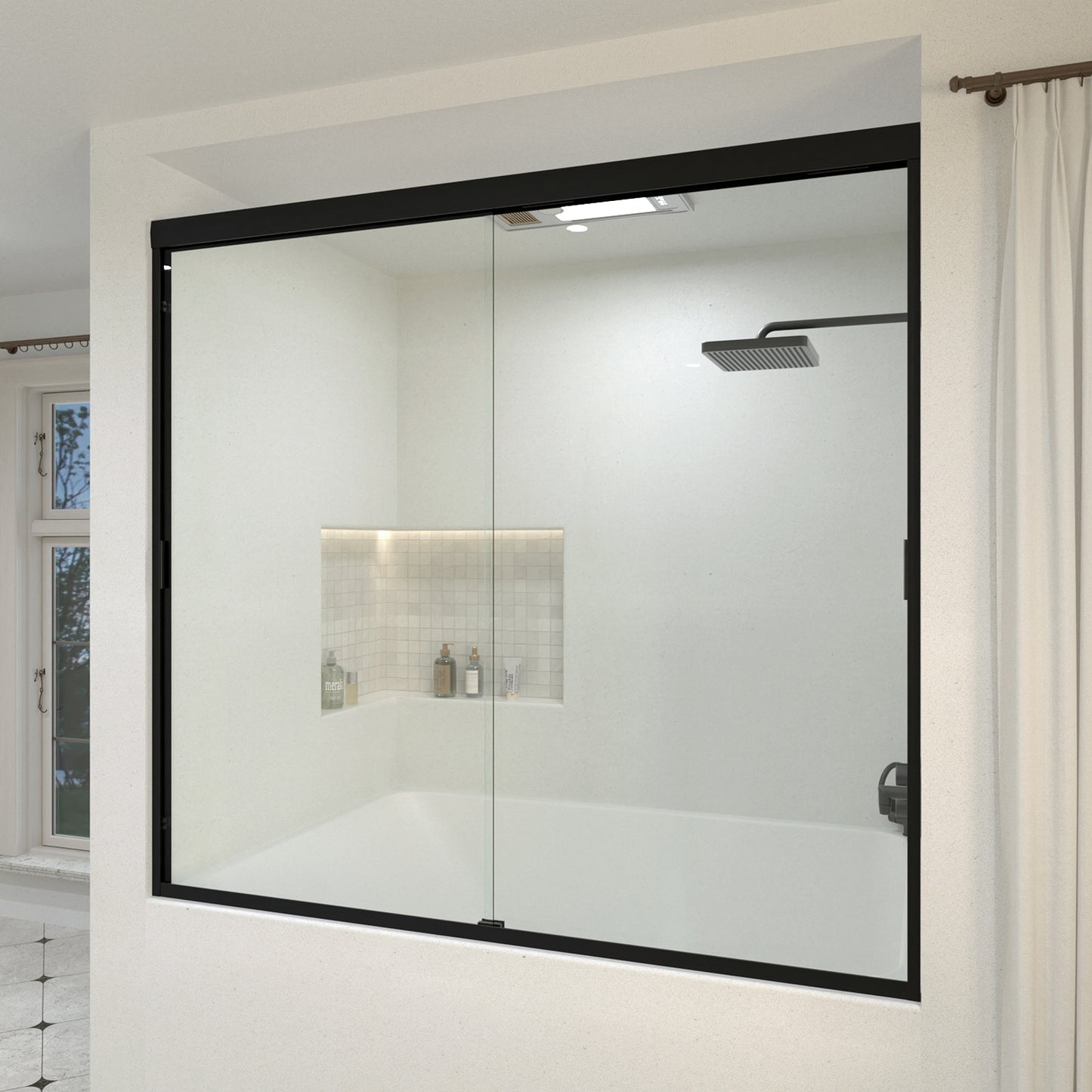 Wish 60 in. W x 56 in. H Sliding Bath Tub Door in Semi Frameless with Clear Glass