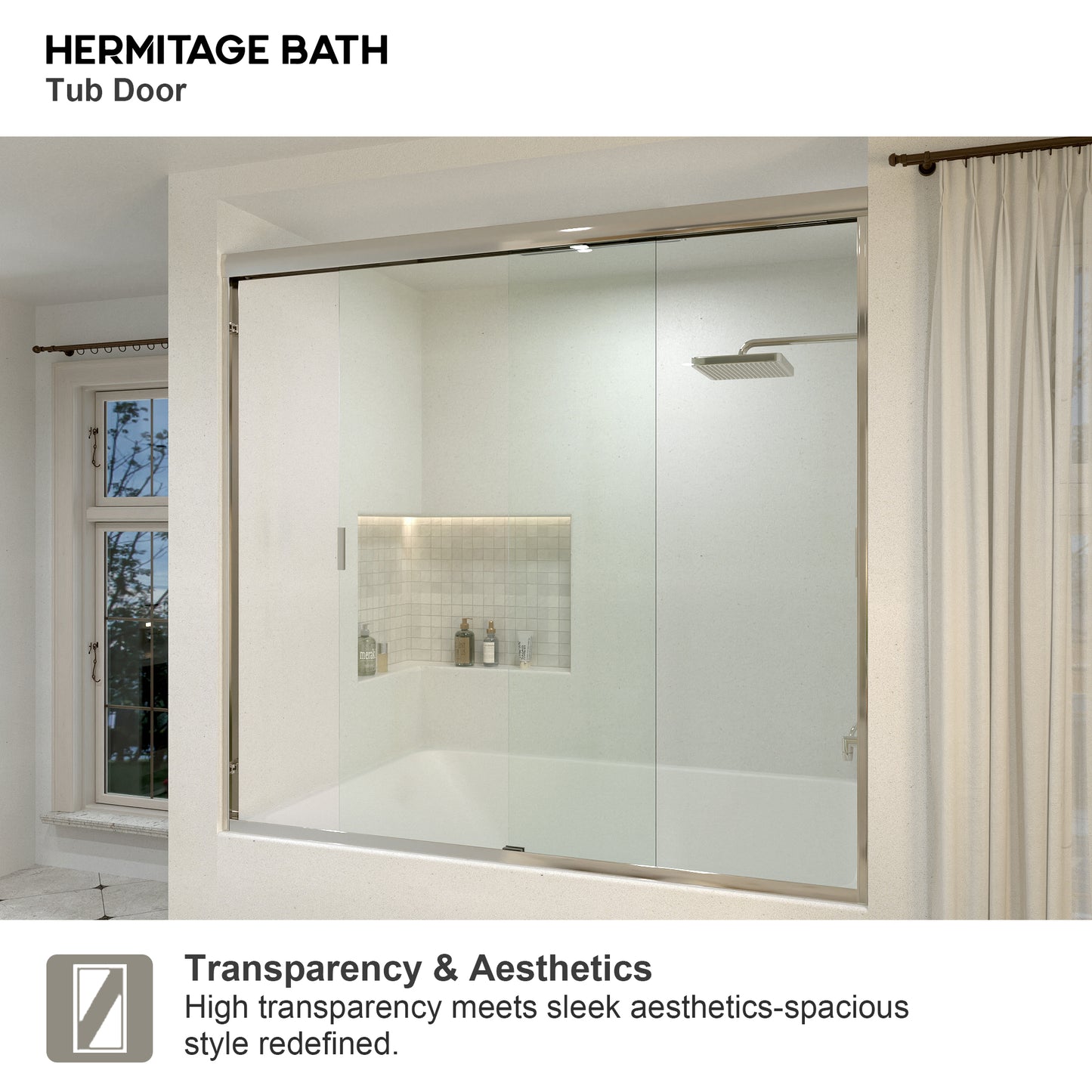 Wish 60 in. W x 56 in. H Sliding Bath Tub Door in Semi Frameless with Clear Glass