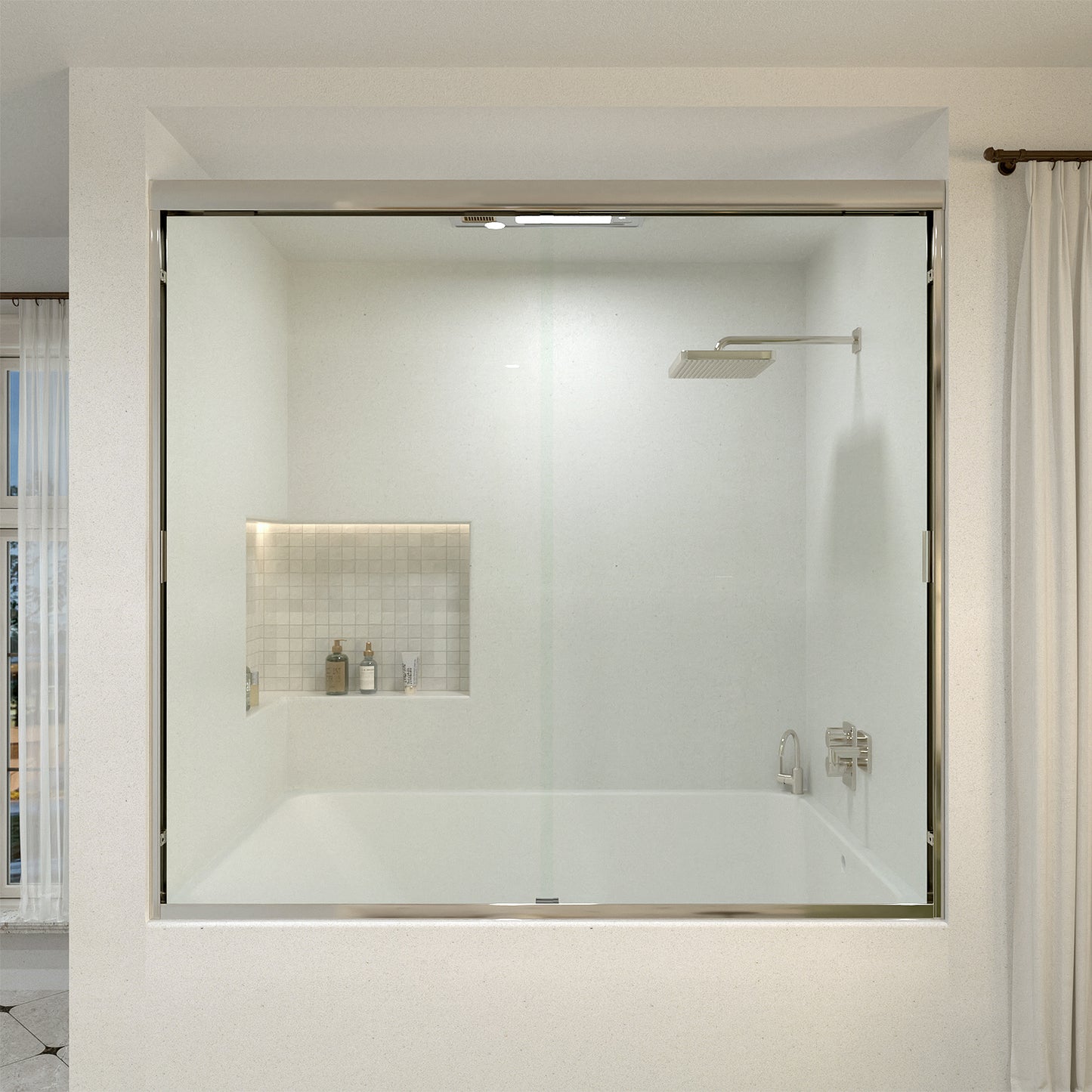 Wish 60 in. W x 56 in. H Sliding Bath Tub Door in Semi Frameless with Clear Glass