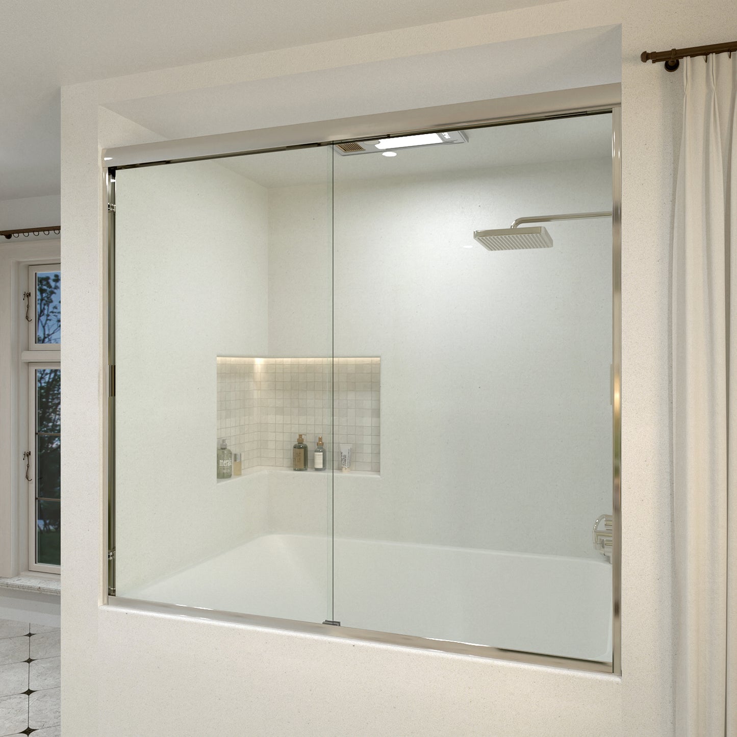 Wish 60 in. W x 56 in. H Sliding Bath Tub Door in Semi Frameless with Clear Glass