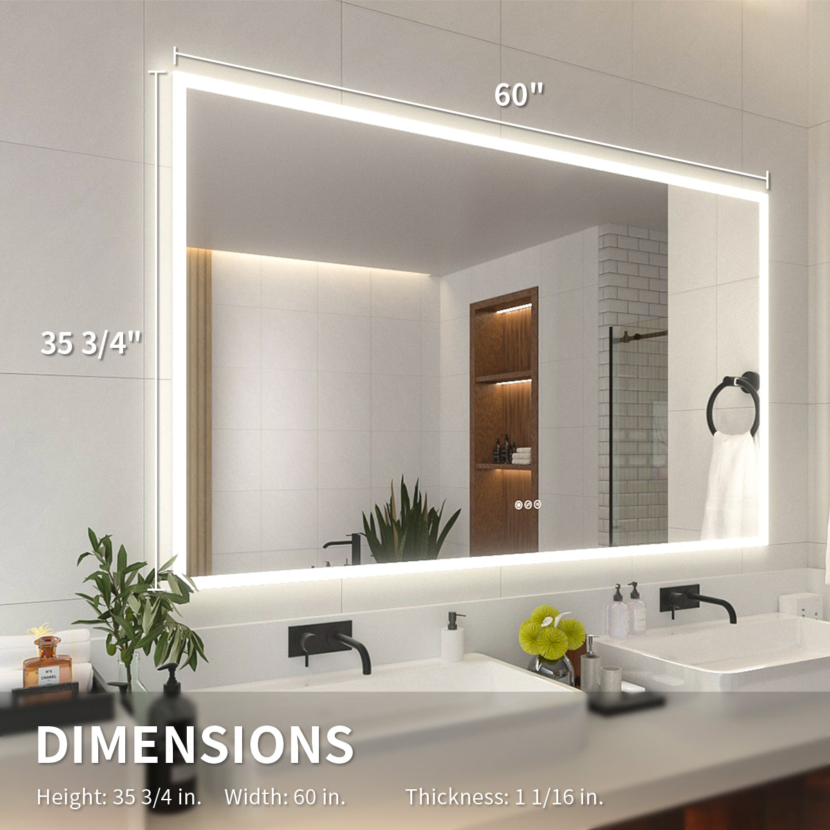 Niveal LMO Series Rectangular Frameless LED Wall Bathroom Vanity Mirror