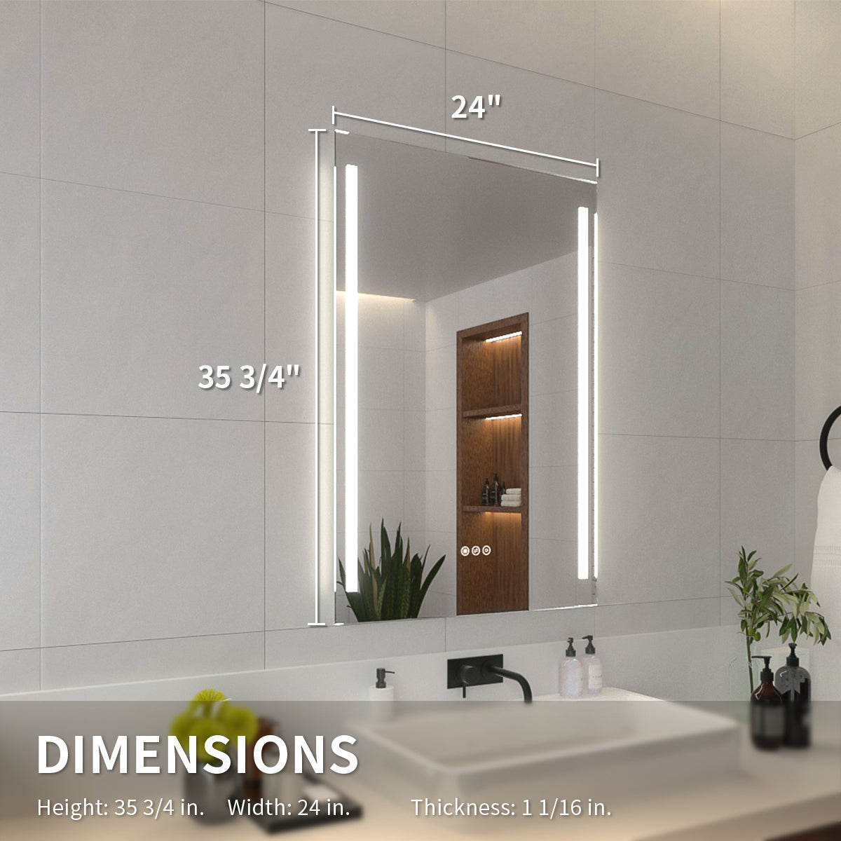 Niveal LMI02 Series Rectangular Frameless LED Wall Bathroom Vanity Mirror
