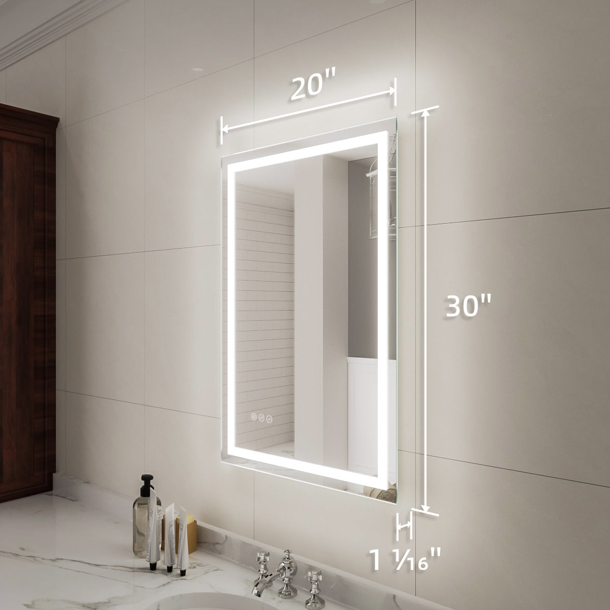 Niveal LMD Series Rectangular Frameless LED Wall Bathroom Vanity Mirror in Silver