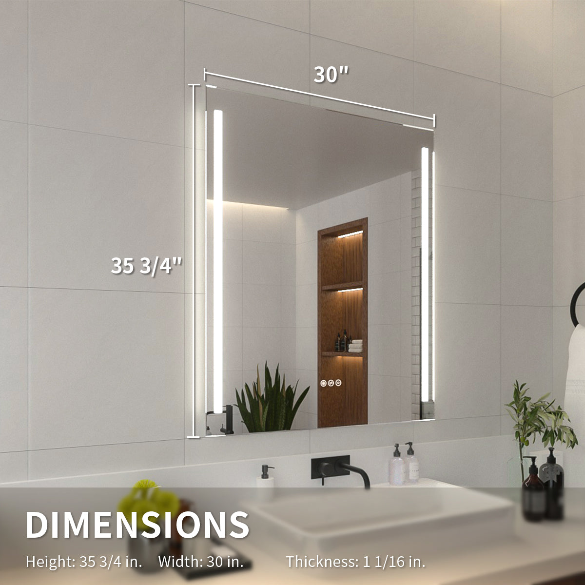 Niveal LMI02 Series Rectangular Frameless LED Wall Bathroom Vanity Mirror