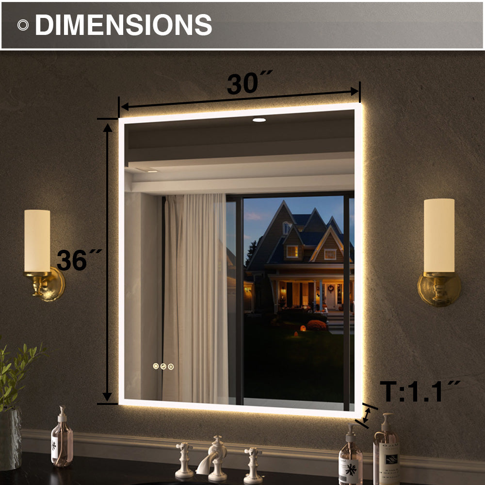 Shimmer Rectangular Frameless Anti-Fog LED Light Dimmable Wall Bathroom Vanity Mirror in Polished Crystal