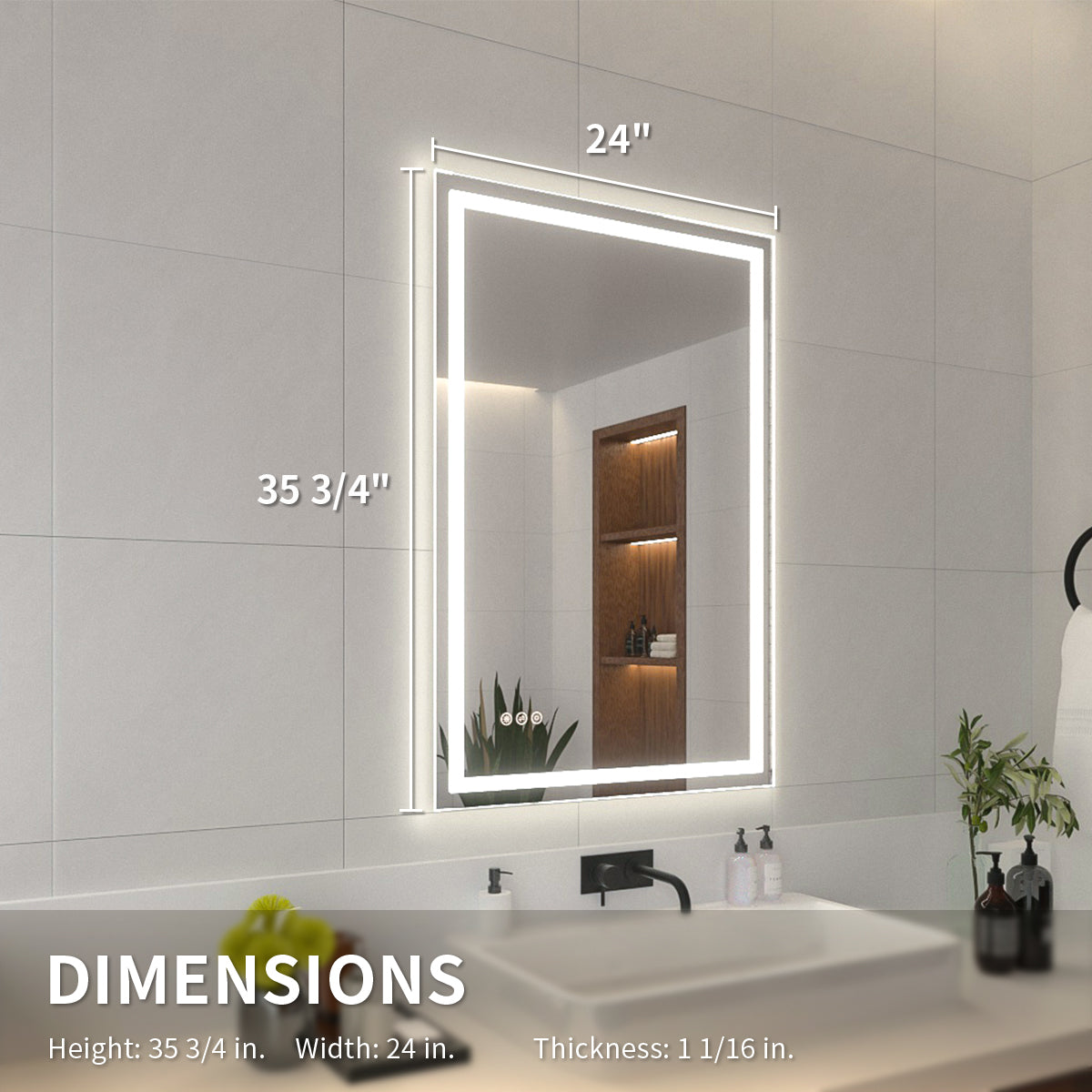 Niveal LMI Series Rectangular Frameless LED Wall Bathroom Vanity Mirror