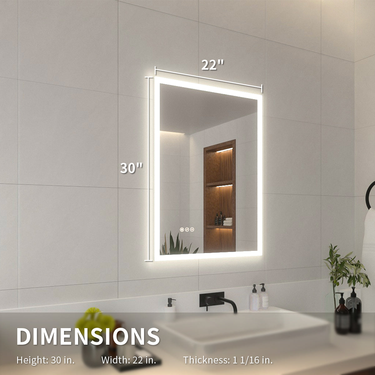 Niveal LMO Series Rectangular Frameless LED Wall Bathroom Vanity Mirror