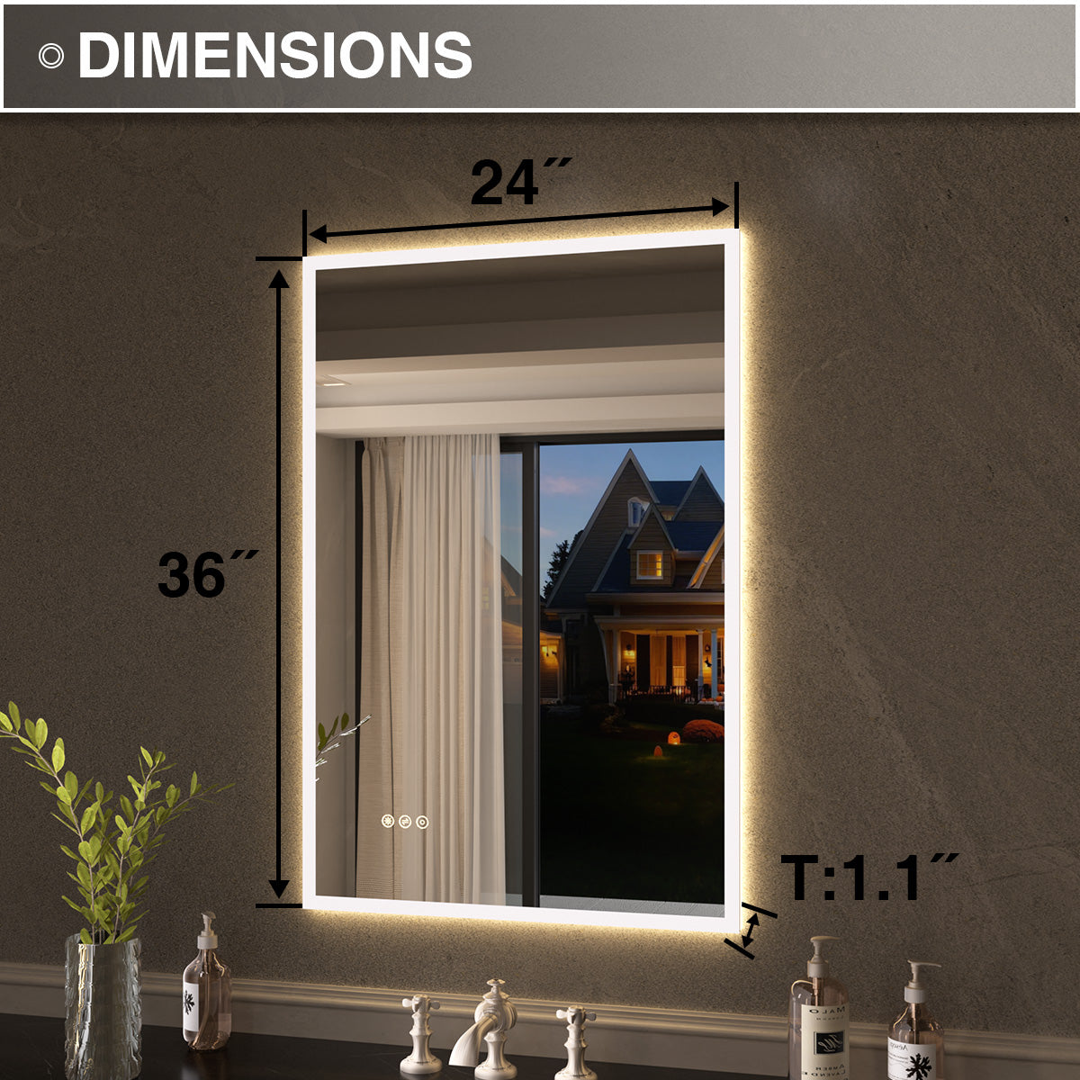 Shimmer Rectangular Frameless Anti-Fog LED Light Dimmable Wall Bathroom Vanity Mirror in Polished Crystal