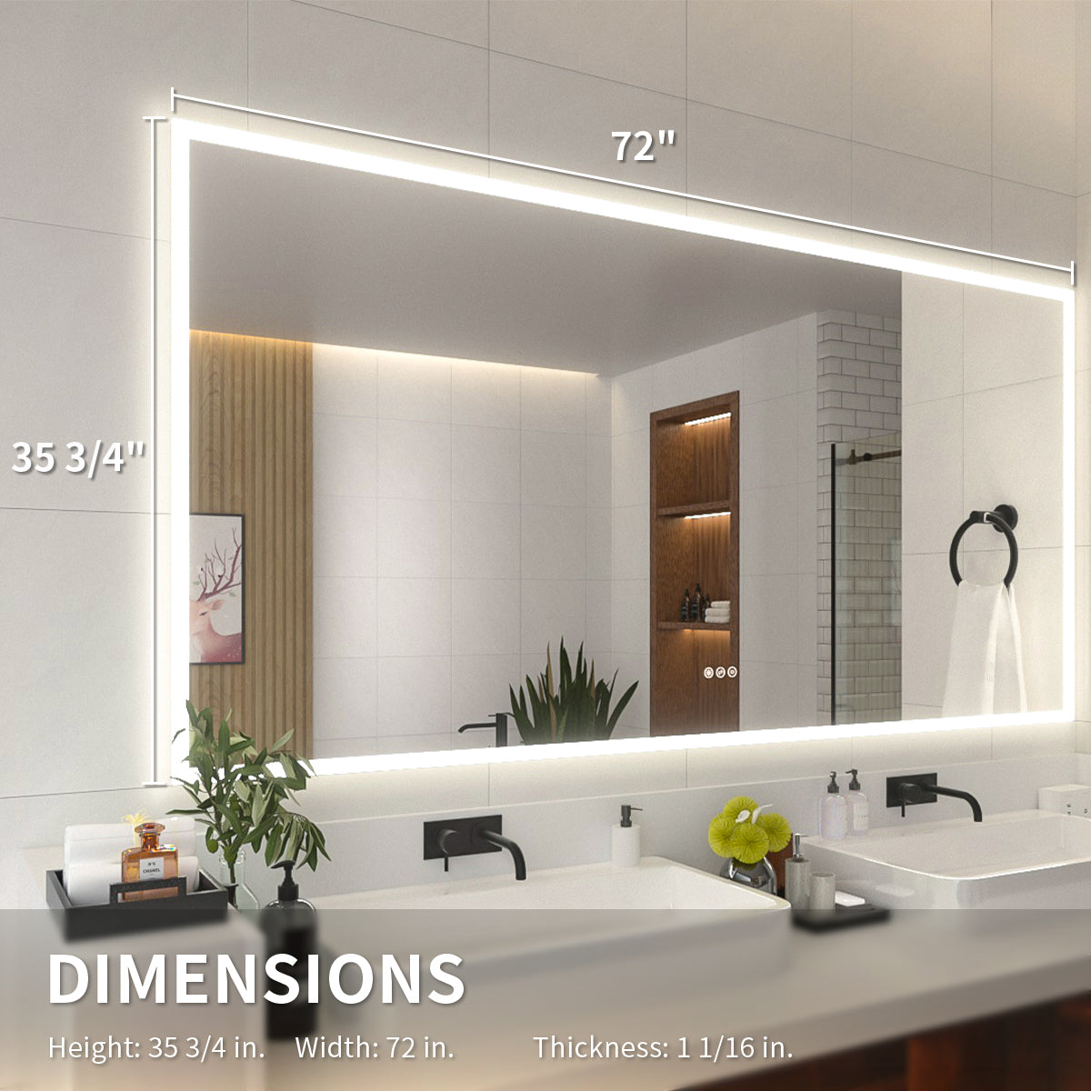 Niveal LMO Series Rectangular Frameless LED Wall Bathroom Vanity Mirror