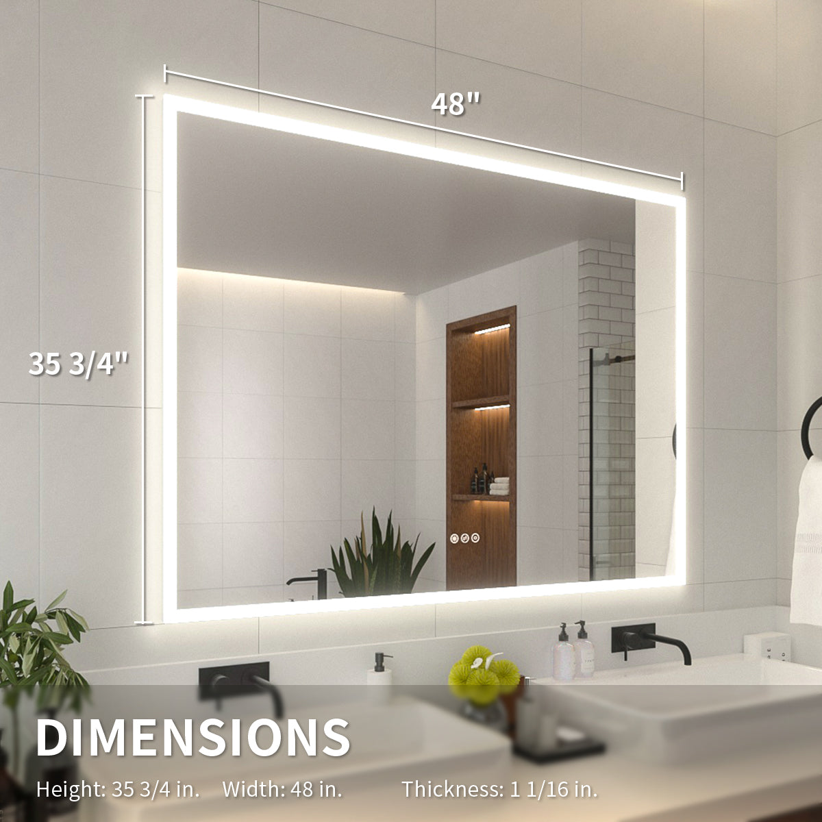Niveal LMO Series Rectangular Frameless LED Wall Bathroom Vanity Mirror