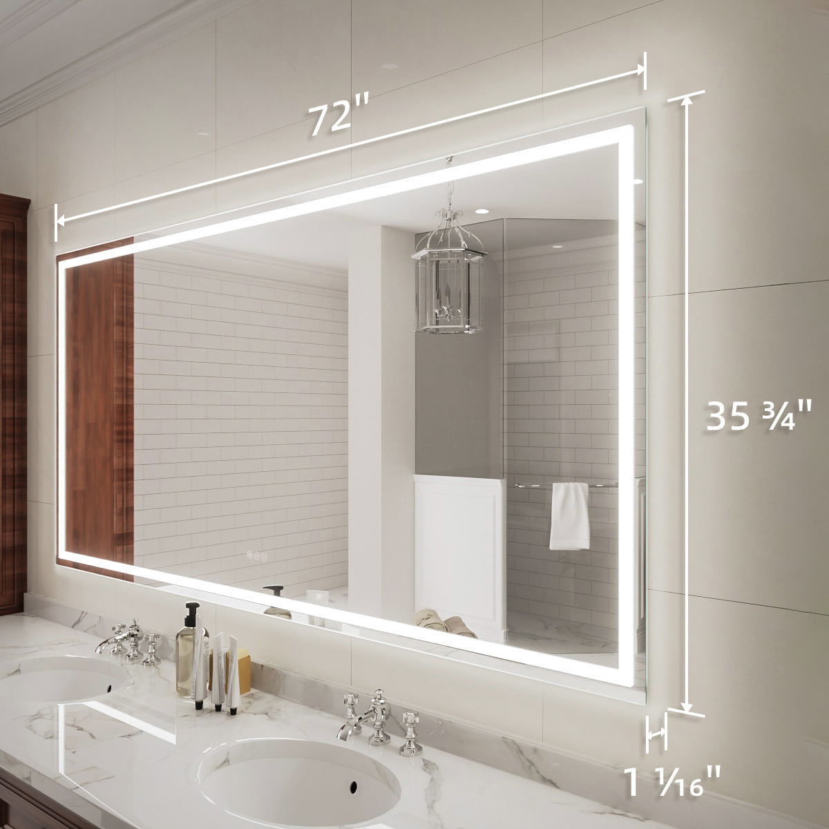 Niveal LMD Series Rectangular Frameless LED Wall Bathroom Vanity Mirror in Silver