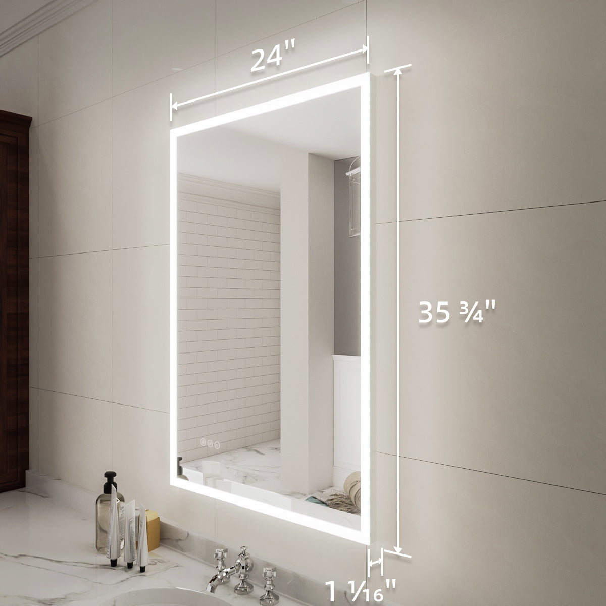 Niveal LMC Series Rectangular Frameless LED Wall Bathroom Vanity Mirror in Silver