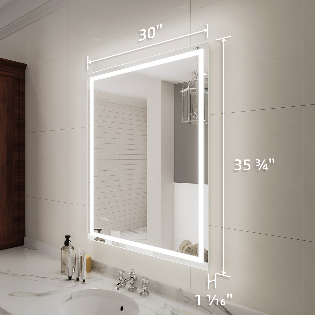 Niveal LMD Series Rectangular Frameless LED Wall Bathroom Vanity Mirror in Silver