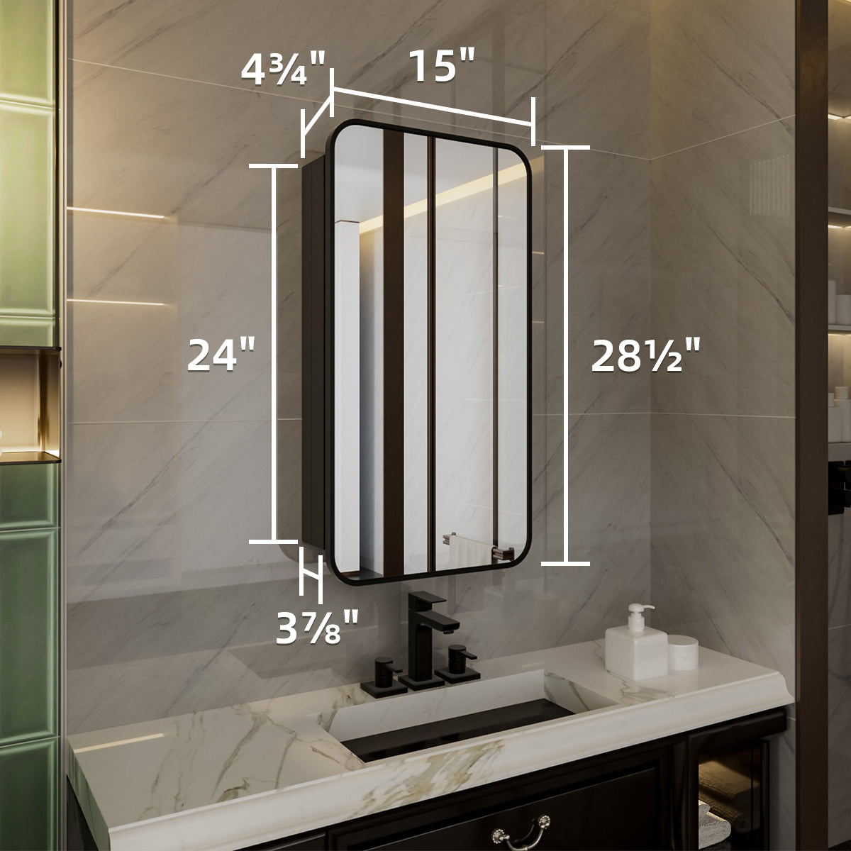 Niveal LUFM Series Rectangular Aluminum Framed Medicine Cabinet with Mirror