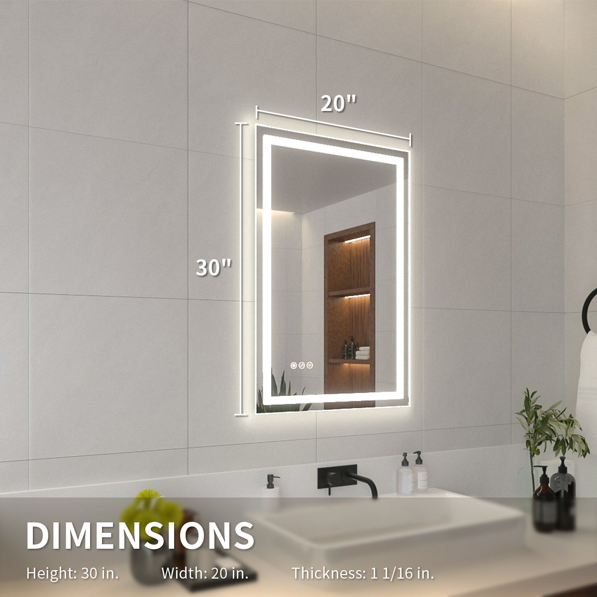 Niveal LMI Series Rectangular Frameless LED Wall Bathroom Vanity Mirror