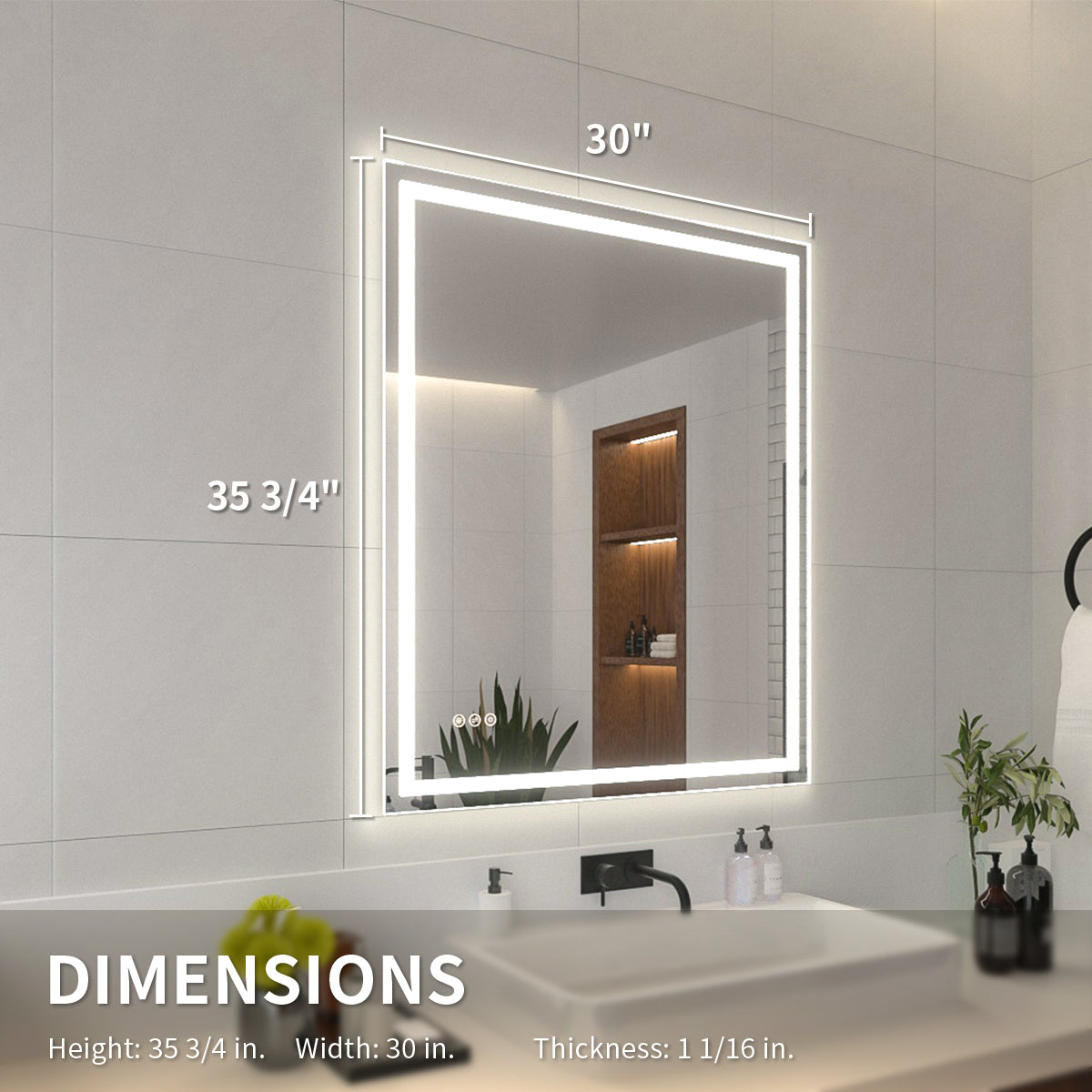 Niveal LMI Series Rectangular Frameless LED Wall Bathroom Vanity Mirror