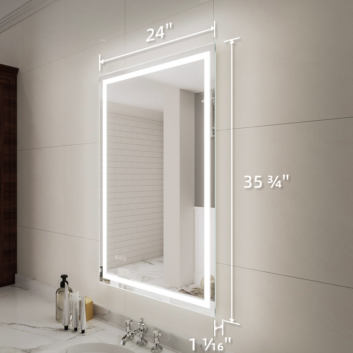 Niveal LMD Series Rectangular Frameless LED Wall Bathroom Vanity Mirror in Silver