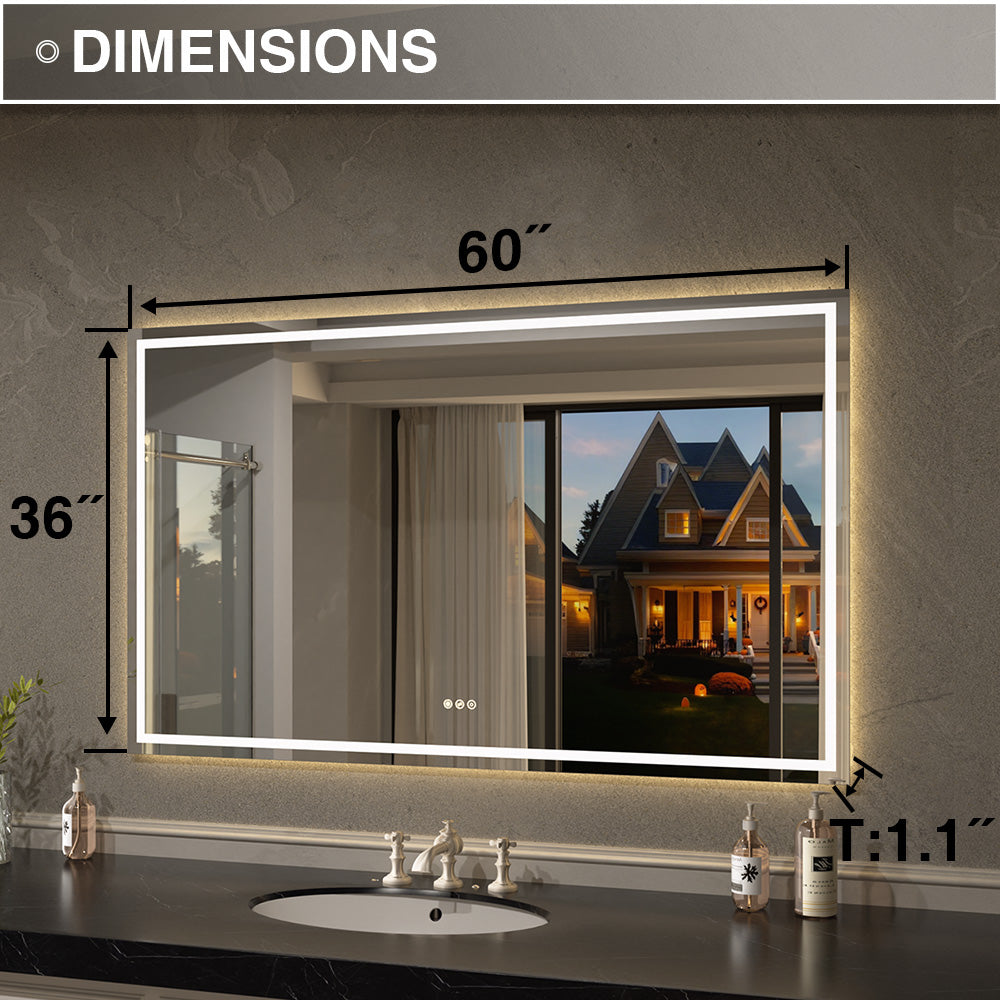 Luma Rectangular Frameless Anti-Fog LED Light Dimmable Wall Bathroom Vanity Mirror in Polished Crystal