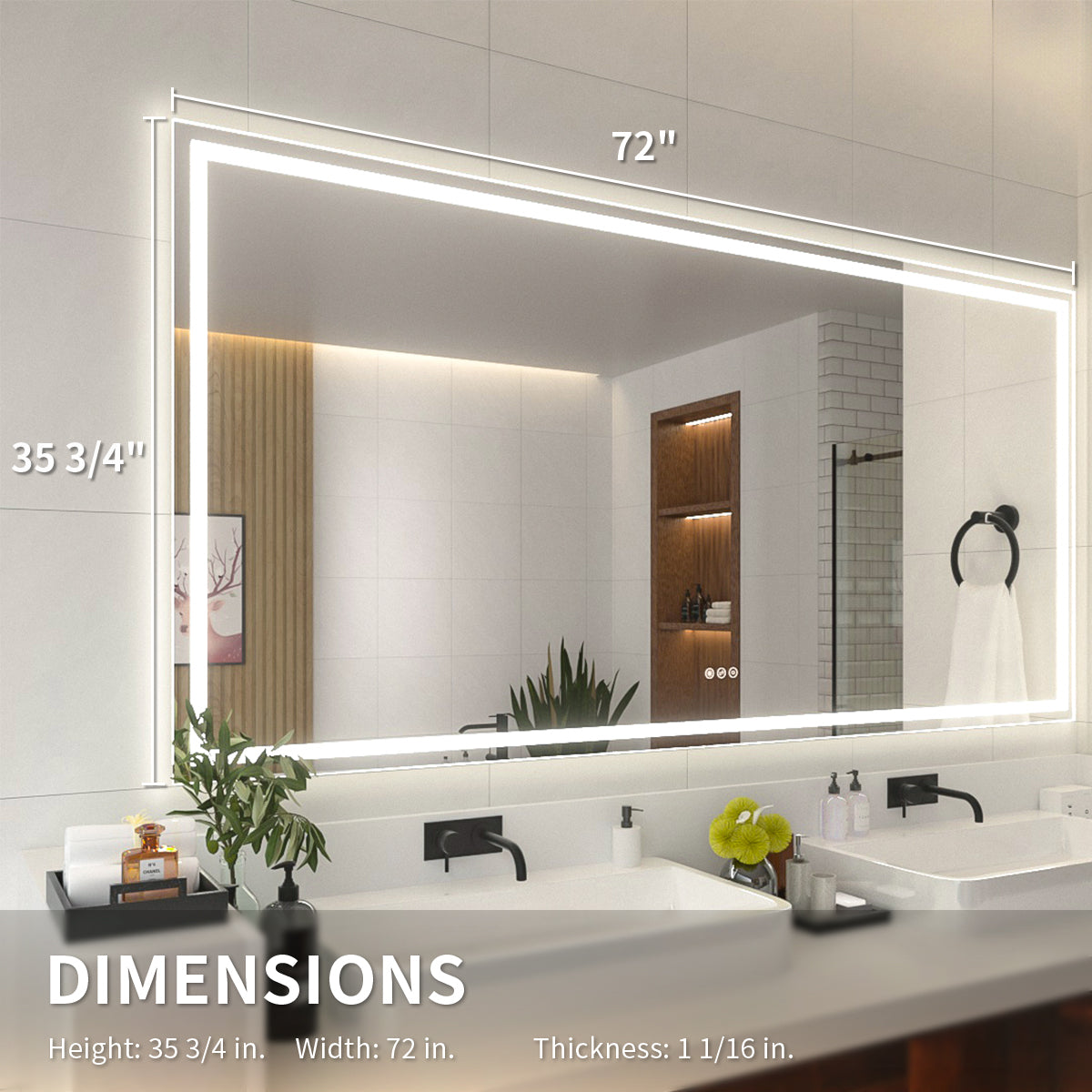 Niveal LMI Series Rectangular Frameless LED Wall Bathroom Vanity Mirror