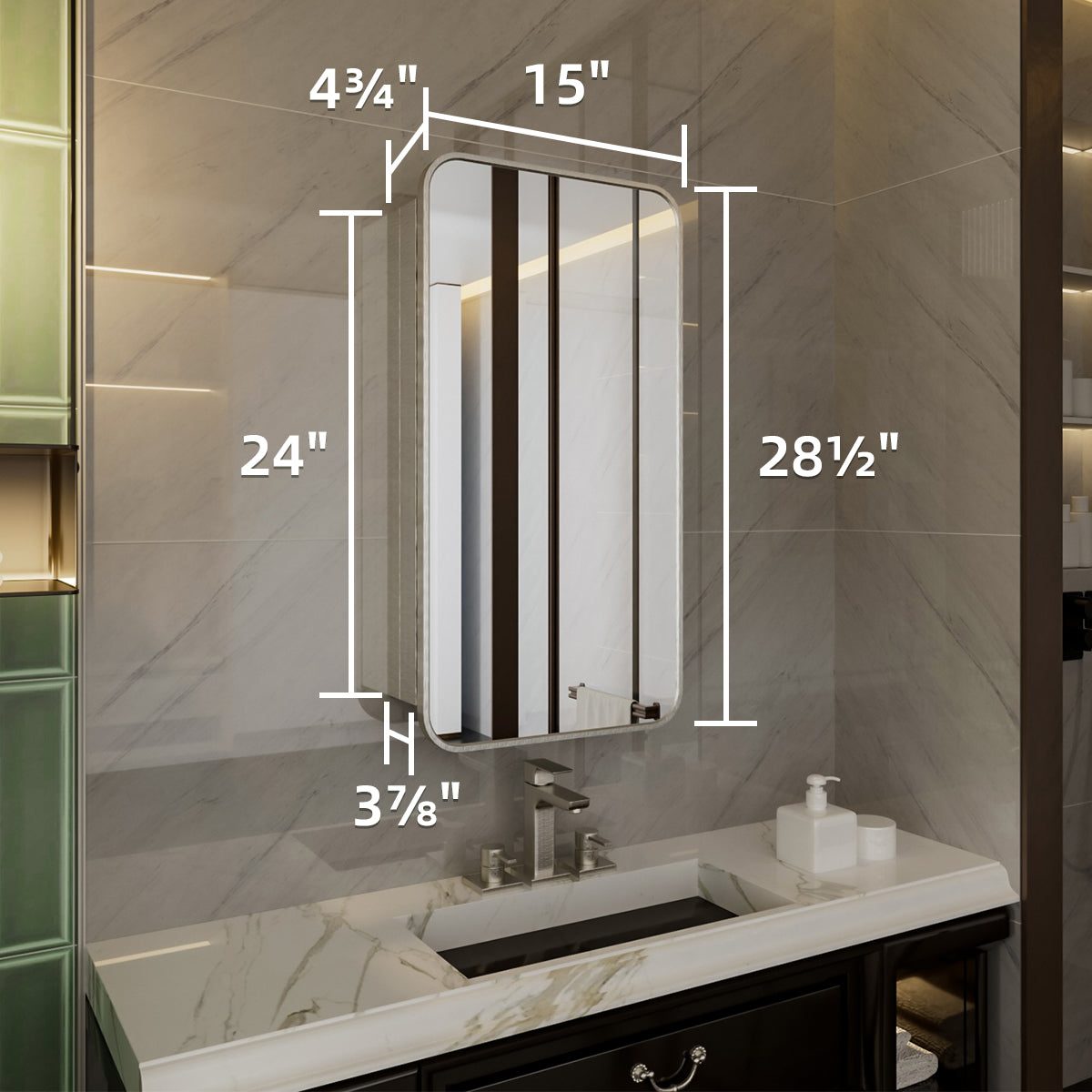 Niveal LUFM Series Rectangular Aluminum Framed Medicine Cabinet with Mirror