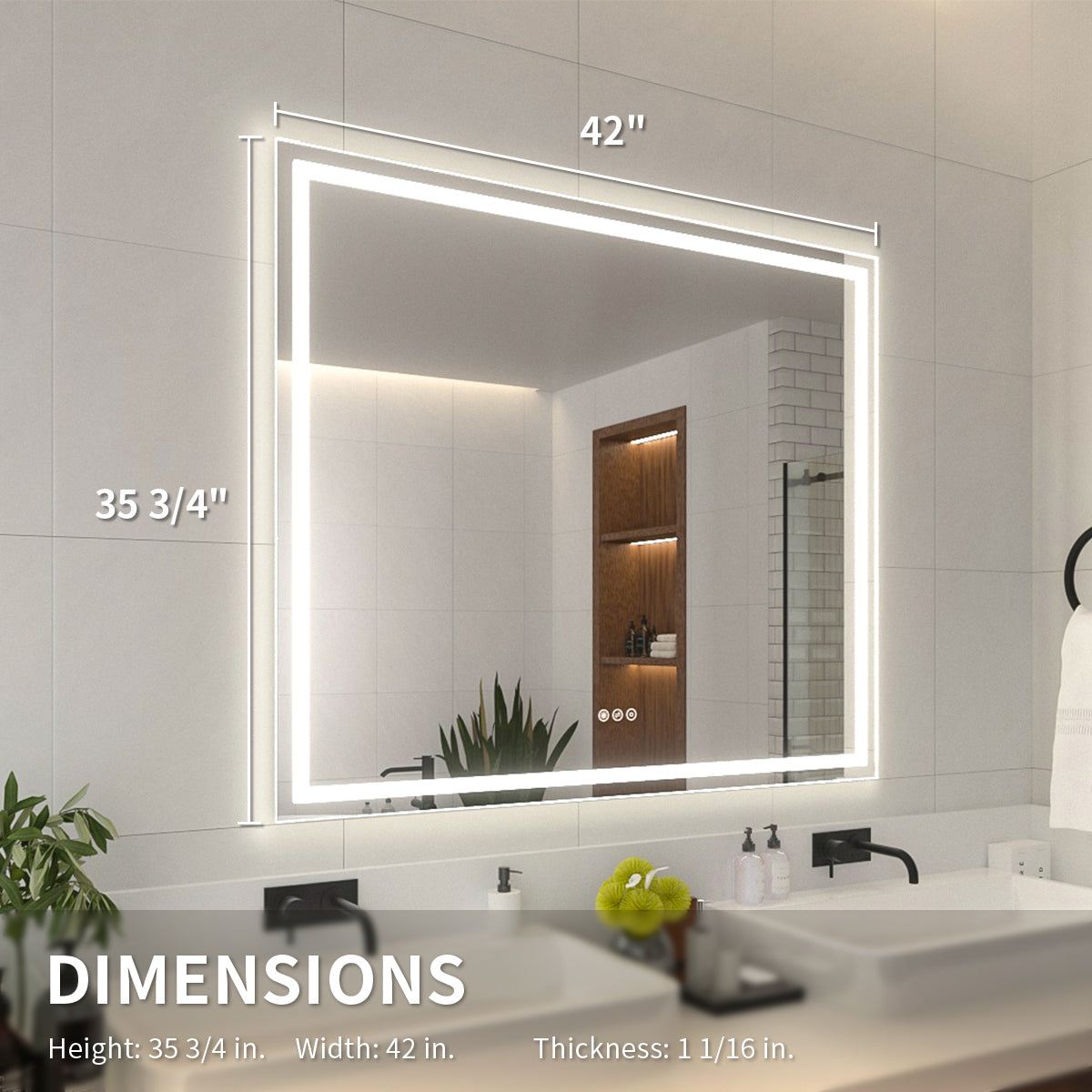 Niveal LMI Series Rectangular Frameless LED Wall Bathroom Vanity Mirror
