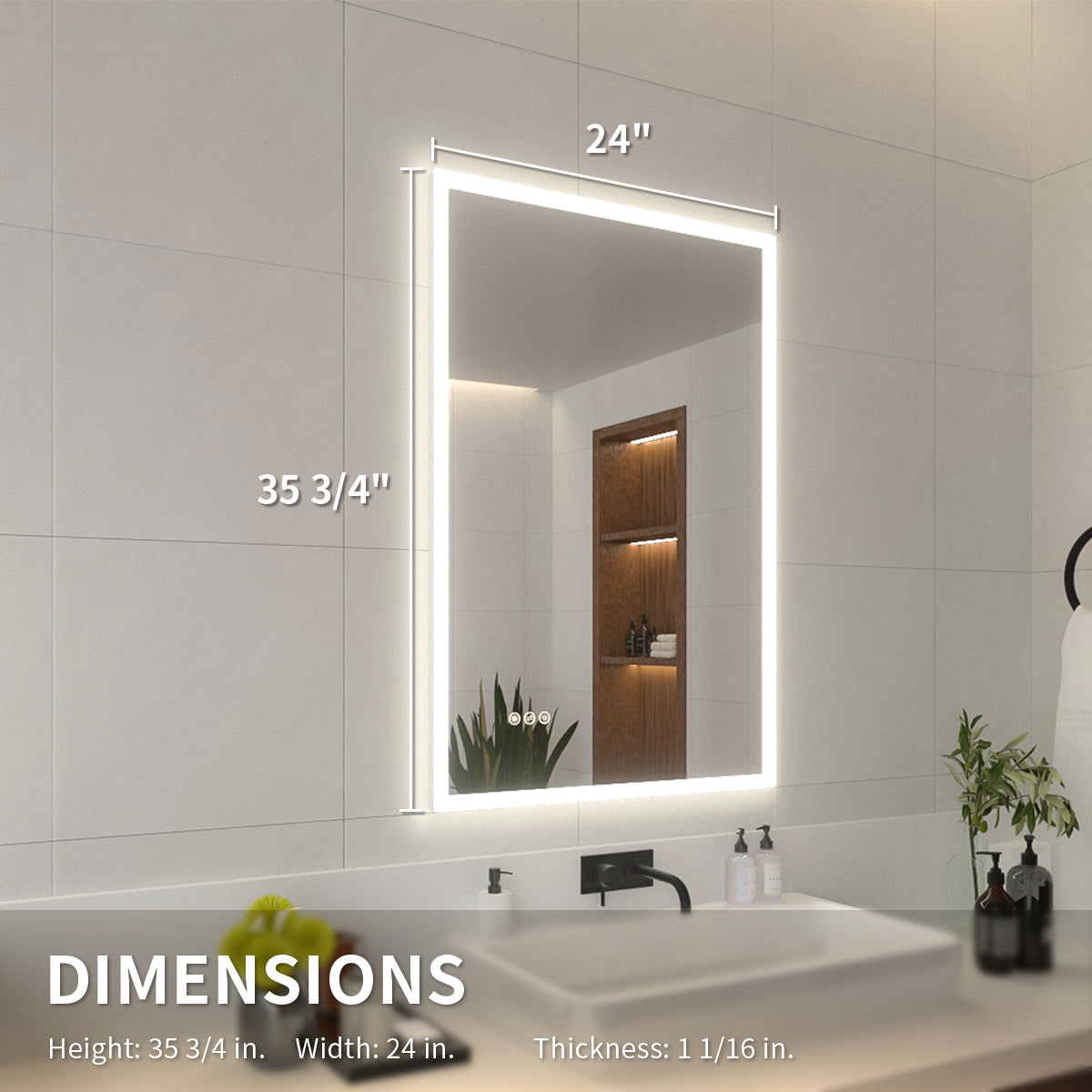 Niveal LMO Series Rectangular Frameless LED Wall Bathroom Vanity Mirror