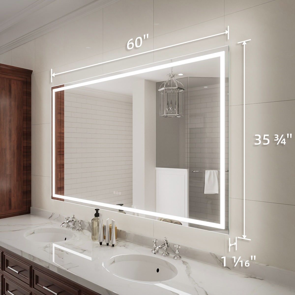 Niveal LMD Series Rectangular Frameless LED Wall Bathroom Vanity Mirror in Silver